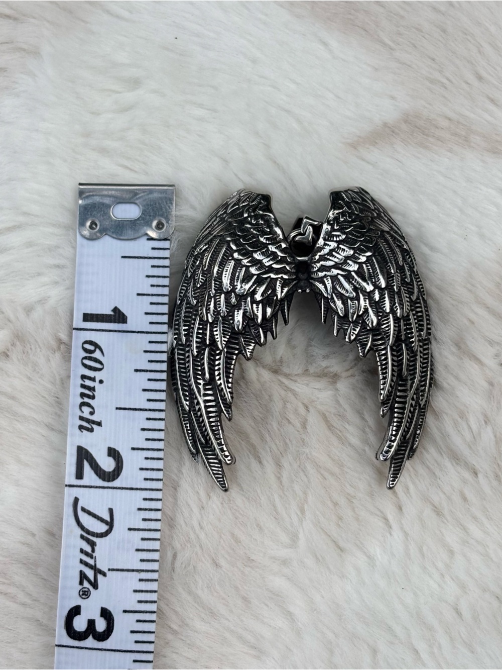 925 Sterling Silver Angel Wings Pendant Perfect Condition Heavy 2 Inch X 2 Inch - Picture 5 of 5